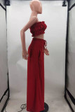 Red Sexy Solid Split Joint Stringy Selvedge Strapless Sleeveless Two Pieces