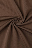 Coffee Sexy Solid Hollowed Out Patchwork Slit Asymmetrical Oblique Collar Long Sleeve Two Pieces