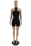 Coffee Sexy Casual Solid Backless Halter Sleeveless Two Pieces