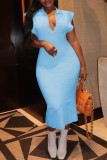 Pink Fashion Casual Solid Basic Turndown Collar Sleeveless Dress