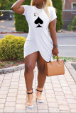 White Casual Print Patchwork O Neck Irregular Dress Dresses