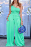 Green Sexy Casual Solid Backless One Shoulder Regular Jumpsuits