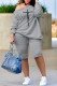 Grey Fashion Casual Print Basic Oblique Collar Long Sleeve Two Pieces