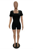 Black Fashion Casual Solid Bandage Backless U Neck Skinny Romper