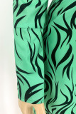 Green Casual Print Patchwork Buckle Turndown Collar Shirt Dress Dresses