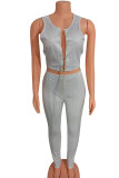 Grey Sexy Casual Solid Vests Pants O Neck Sleeveless Two Pieces