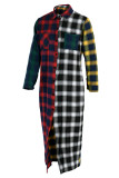 Multi-color Plaid Print Patchwork Turndown Collar Shirt Dress Dresses