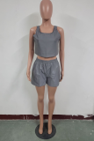 Silver Casual Solid Split Joint Square Collar Sleeveless Two Pieces