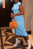 Pink Fashion Casual Solid Basic Turndown Collar Sleeveless Dress