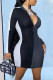 Black Gray Fashion Casual Solid Patchwork Zipper Collar Long Sleeve Dresses