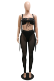Apricot Sexy Solid Patchwork Spaghetti Strap Two Pieces