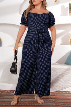 Tibetan Blue Casual Sweet Print Polka Dot Split Joint Plus Size Jumpsuits