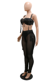 Apricot Sexy Solid Patchwork Spaghetti Strap Two Pieces