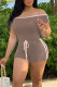 Brown Casual Sportswear Solid Patchwork Off the Shoulder Regular Rompers