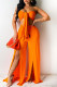 Orange Fashion Sexy Solid Patchwork Strapless Sleeveless Two Pieces