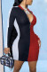 Black Red Fashion Casual Solid Patchwork Zipper Collar Long Sleeve Dresses