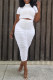 White Fashion Sexy Solid Fold Turtleneck Short Sleeve Two Pieces