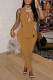 Brown Fashion Sexy Print Backless O Neck Sleeveless Two Pieces