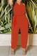 Orange Sexy Solid Patchwork Slit V Neck Straight Jumpsuits