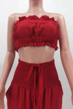 Red Sexy Solid Split Joint Stringy Selvedge Strapless Sleeveless Two Pieces