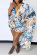 Blue Fashion Casual Print Patchwork V Neck Regular Rompers