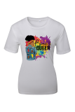 White Casual Street Print Patchwork Letter O Neck T-Shirts