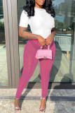 Pink Fashion Sexy Solid See-through Skinny High Waist Pencil Trousers