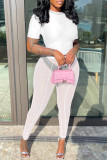 Pink Fashion Sexy Solid See-through Skinny High Waist Pencil Trousers