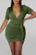 Army Green Sexy Solid Patchwork V Neck Pencil Skirt Dresses