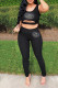 Black Sexy Print Hollowed Out Patchwork U Neck Sleeveless Two Pieces