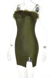 Green Fashion Sexy Solid Patchwork Backless Spaghetti Strap Sleeveless Dress