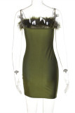 Green Fashion Sexy Solid Patchwork Backless Spaghetti Strap Sleeveless Dress