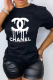Black Fashion Street Print Patchwork Letter O Neck T-Shirts