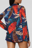 Blue Fashion Casual Print Basic Long Sleeve Two Pieces