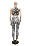 Leopard Print Sexy Casual Patchwork Print Hollowed Out Backless Turtleneck Sleeveless Two Pieces