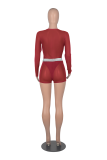 Blue Fashion Solid Mesh O Neck Long Sleeve Two Pieces