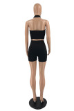 Coffee Sexy Casual Solid Backless Halter Sleeveless Two Pieces