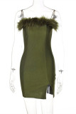 Green Fashion Sexy Solid Patchwork Backless Spaghetti Strap Sleeveless Dress