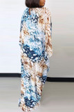 Blue Fashion Casual Print Patchwork V Neck Regular Rompers