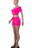 Yellow Casual Solid Patchwork V Neck Short Sleeve Two Pieces