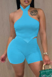 Coffee Sexy Casual Solid Backless Halter Sleeveless Two Pieces