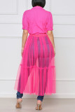 Pink Fashion Casual Solid Split Joint Turndown Collar Short Sleeve Dress Dresses