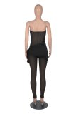 Blue Sexy Solid Mesh Strapless Skinny Jumpsuits