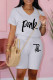 Grey Fashion Casual Letter Print Basic V Neck Short Sleeve Two Pieces
