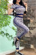 Blue Fashion Casual Print Patchwork O Neck Short Sleeve Two Pieces
