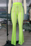 Green Sexy Solid Hollowed Out Patchwork Straight High Waist Straight Solid Color Bottoms