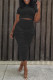 Black Fashion Sexy Solid Fold Turtleneck Short Sleeve Two Pieces