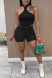 Coffee Sexy Casual Solid Backless Halter Sleeveless Two Pieces