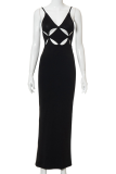 Black Sexy Solid Hollowed Out Spaghetti Strap Trumpet Mermaid Dresses