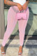 Pink Fashion Sexy Solid See-through Skinny High Waist Pencil Trousers